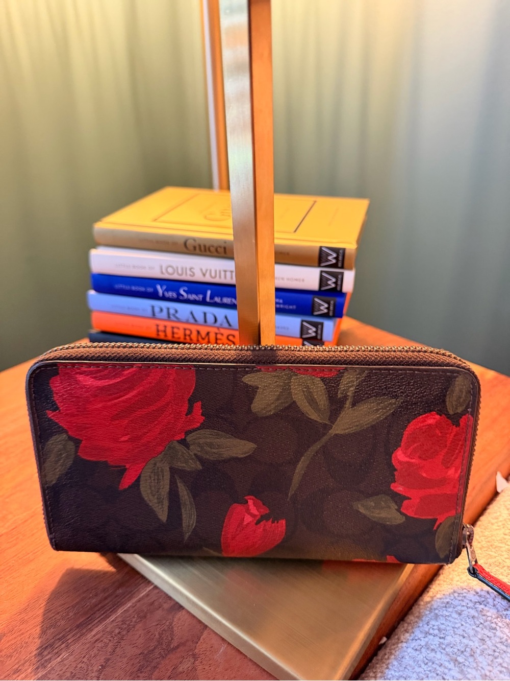 Coach Black Floral Rose Zip Wallet with Red Roses - Picture 2 of 6